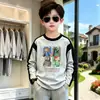Camiseta íntima de algodão puro para meninos, novo estilo primavera/outono, top da moda com manga raglan, camiseta de manga comprida para meninos mais velhos