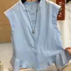 Blusa Regata Casual Chic Estilosa Jovem com Barra de Babados para Primavera e Verão do Sudeste Asiático