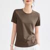 Camiseta Ligera de Tencel Lino Hombro Ancho Cuello Redondo Manga Corta para Mujer Color Sólido Simple Versátil Top Verano Mujer 1688