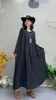 Vestido Longo Elegante de Algodão Gaze Dupla Cor Pura Manga Longa Ampla Bainha Retrô Literário Gola Redonda Solto Novo para Primavera e Outono