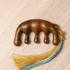 Pente de Massagem para Couro Cabeludo de Dentes Largos, Estilo Antigo Artístico com Escultura Redonda de Sândalo Verde, Terapia de Pontos Meridianos de Cinco Dedos, Pente de Madeira Simples Estilo Borla