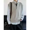 Conjunto tipo marido azul oscuro chaleco de punto con cuello en V para hombre otoño capas cárdigan sin mangas suéter capa interior capa base camisa