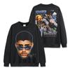 Camiseta de Manga Corta Estilo Retro Americano Transfronterizo con Estampado de Bad Bunny Suelta Resistente Cuello Redondo Sudadera con Capucha para Hombre