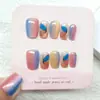 Parches para Manicura Estilo Ballet Combinación de Colores Azul y Rosa, Parches para Uñas Cortas Ojo de Gato Hechos a Mano, 10 Piezas de Uñas Portátiles de Mariposa