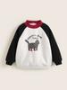 Moletom de Fleece para Meninas Outono e Inverno 2026 Novo Estilo Roupas de Inverno Infantis Top Espesso de Fleece Integrado Desenho Animado Bloqueio de Cores de Inverno