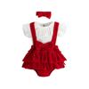 Nuevo mameluco de manga volada para bebé de 0 a 2 años + falda con tirantes + pañuelo para la cabeza, conjunto de tres piezas