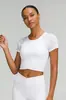 Camiseta de Yoga de Manga Curta de Verão com Bojos Removíveis, Gola Redonda, Ajustada ao Corpo, Modeladora, de Secagem Rápida, Top para Corrida e Fitness