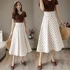 Falda Midi de Lunares para Mujer 2025 Otoño Nuevo Estilo Hong Kong Lunares Dobladillo Amplio Cubriendo la Entrepierna Cintura Alta Falda Línea A Estilo Vacacional