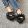 Pantuflas de Piel de Zorro para Mujer 2021 para Uso en Exteriores, Cadena de Pedrería, Sandalias Casuales Versátiles de Tacón Bajo con Piel