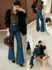 Jeans Flare de Outono TOP Estilo Europeu Popular Versátil de Comprimento Total com Stretch 360 Graus e Cinto 61839