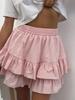 Moda Femenina Europea y Americana Nueva Primavera/Verano Elegante Color Sólido Cintura Alta Diseño de Encaje Sexy Falda con Capas Skort para Mujer