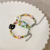 Pulseira de miçangas coloridas com tema de gato fofo, pulseira fofa de cabeça de gato preto e branco para namoradas, pulseira de casal