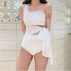 Traje de baño para mujer Corea del Sur Ins Estilo Popular en Internet Sexy Moldeador de Cuerpo Estilo Hada Blanco Traje de Baño de Aguas Termales con Correa Cubre Vientre