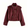 Ropa de mujer transfronteriza 2026 Moda europea y americana holgada con doble botonadura efecto textura de terciopelo gabardina plisada para mujer F612812