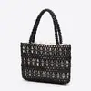 Bolso Tote Calado con Cuentas, Bolso Tejido Hecho a Mano Transfronterizo Europeo y Americano, Bolso de Mano Casual para Viaje, Nuevo Bolso de Madera con Bloques de Color