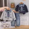Conjunto Nuevo para Niños 2026 Primavera y Otoño Elegante Infantil Moderno Letras Mezclilla Corbata Conjunto de Dos Piezas