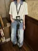 Camiseta Polo de Manga Corta para Hombre y Mujer, Estilo Miu Coreano Azul Claro, Cuadros Patchwork, Cuello Polo, Súper Fresca, Sensación de Hielo, Resistente a las Arrugas, Tejido de Aire