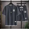 Traje Casual de Verano para Hombre 2023 Estilo Coreano Moda Deportiva Adolescente Estudiante Marca de Moda Estampado Conjunto de Dos Piezas