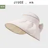 Chapéu Feminino Fashionável Estilo Coreano com Laço Largo e Topo Aberto, Chapéu de Sol Dobrável Respirável para Primavera e Verão, Chapéu de Tecido para Proteção Solar ao Ar Livre