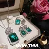 Joyería Esmeralda Colombiana Piedra Preciosa Rosa Collar Banquete Alta Costura Verde Malaquita Juego de Pendientes Camelia