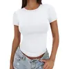 2026 Verão Casual Versátil Justa Gola Redonda Alta Camiseta Manga Curta Slim Fit Hot Girl Top Europeu Americano