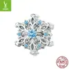 Yinziyun Más Vendido Pulsera de Plata de Ley S925 Copo de Nieve de Invierno con Cuentas Románticas Hielo y Nieve Azul Accesorios de Dijes DIY