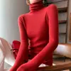 Camiseta básica de gola alta feminina MCL, novo top de malha slim fit de manga longa estilo coreano outono, suéter interno estiloso de cor sólida