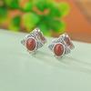 Pendientes de plata de ley S925 con diseño retro de Ruyi antiguo y jaspe rojo del sur con forma de huevo y clip de diamante