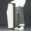 Calça Masculina Grossa com Forro de Fleece Inverno Nova Quente Calça de Moletom Lã de Cordeiro Solta Juventude Esportiva Casual Longa