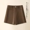 Pantalones cortos de lana grises para mujer, nueva colección otoño/invierno 2026, talla petite, versátiles, adelgazantes, de cintura alta, corte A, pierna ancha, bootcut