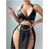 Chica Caliente Sexy Estilo Oscuro Cuero de PU Collar de Cuello Sujetador Conjunto de Dos Piezas Cadena Charol Lencería Sexy Listo para la Venta