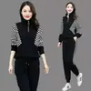 Conjunto Deportivo de Moda Otoño e Invierno para Mujer Sudadera de Manga Larga Estampado a Cuadros Holgado Casual Dos Piezas Transfronterizo