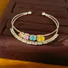 Pulseira aberta de camada dupla em ouro real 18k banhado com zircônia redonda e quadrada, simples e elegante, joia de nicho de luxo leve