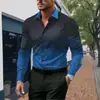 Camisa Casual de Manga Larga con Cuello, Estampado Digital de Color Degradado para Hombre, Primavera 2025, Camisa Delgada para Hombre para Comercio Exterior
