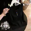 Colete de Tricô com Gola Meia-Aberta em Seda Gelada e Botões Coloridos, Camiseta Rosa Slimming de Caimento Solto, Top Casual Versátil Mais Vendido no Verão