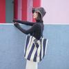T01 Bolso de Hombro Clásico Retro a Rayas Estilo Coreano de Gran Capacidad chic Bolso de Lona Simple Venta al por Mayor Bolso de Moda para Sesión de Calle