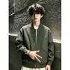 Chaqueta de aviador negra para hombre, primavera y otoño, de alta gama, hombro recto, estilo corto, estilo callejero americano, cuello alto, elegante chaqueta de béisbol