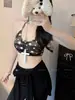 Camisola de Leopardo sin Costuras para Otoño, Camiseta sin Mangas Casual para Mujer, Top Tubo Versátil con Cuello Halter y Almohadillas en el Pecho