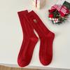 Meias "atmosfera de Natal completa" femininas outono e inverno padrão de cânhamo meias de Natal bordado de boneco de neve meias versáteis de pelo