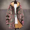 Chaqueta de Estilo Nuevo con Elementos de Patrón Multicolor Cremallera B35 Capucha Cardigan Grueso Invierno Forro Polar Algodón Abrigo con Forro Amarillo