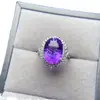 Anillo Popular de Amatista Natural al por Mayor de Fábrica Plata S925 Incrustado con Piedra Principal 10*14 Venta Directa de Fábrica de Joyería