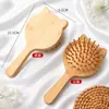 Pente de madeira com almofada de ar de bambu para mulheres, uso doméstico, pente massageador de meridianos da cabeça, portátil e personalizável com gravação