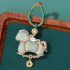 Hebilla de Anillo de Caballo de Cobre con Brocado de la Dinastía Song, Llavero Tejido de Estilo Antiguo, Broche Hanfu, Colgante para Bolso, Accesorio "Riqueza Instantánea", Venta al por Mayor de Regalos