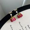Aretes de Flores Naturales Originales Flor Rosa Aretes Diseño para Mujer Viento Palaciego Aretes de Perlas de Agua Dulce Aretes de Mano