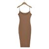 Vestido de Tirantes Básico Elástico de Color Puro Nuevo Europeo y Americano de Verano 2024 Cubre Caderas Sexy con Abertura Midi