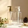 Garrafa plástica PET de 240ml com ombro reto e fundo redondo, frasco pump redondo para shampoo, gel de banho, desinfetante para as mãos, loção corporal