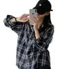 Camisa de cuadros con capucha estilo coreano para primavera y otoño, chaqueta cepillada casual de corte holgado estilo Harajuku para mujer