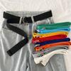 Cinto de Lona Cor Sólida Feminino Fivela de Duplo Passante Cinto Jeans Versátil Decoração Verão Estudante Sem Furos Masculino