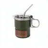 Taza portátil de acero inoxidable 304 con popote, asa con veta de madera, taza de café para exteriores, vaso de agua irrompible, taza con popote