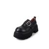 Mocasines de Cabeza Redonda con Hebilla Metálica Aumentada Zapatos Pequeños de Cuero para el Hogar Estilo Universitario Cuatro Estaciones Suela Gruesa Zapatos de Uso Diario para Mujer de una Sola Capa Retro